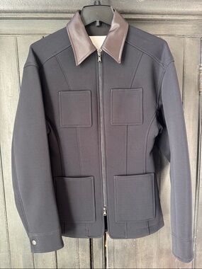 Tibi Bonded Twill Sculpted Workmen Jacket in Navy.